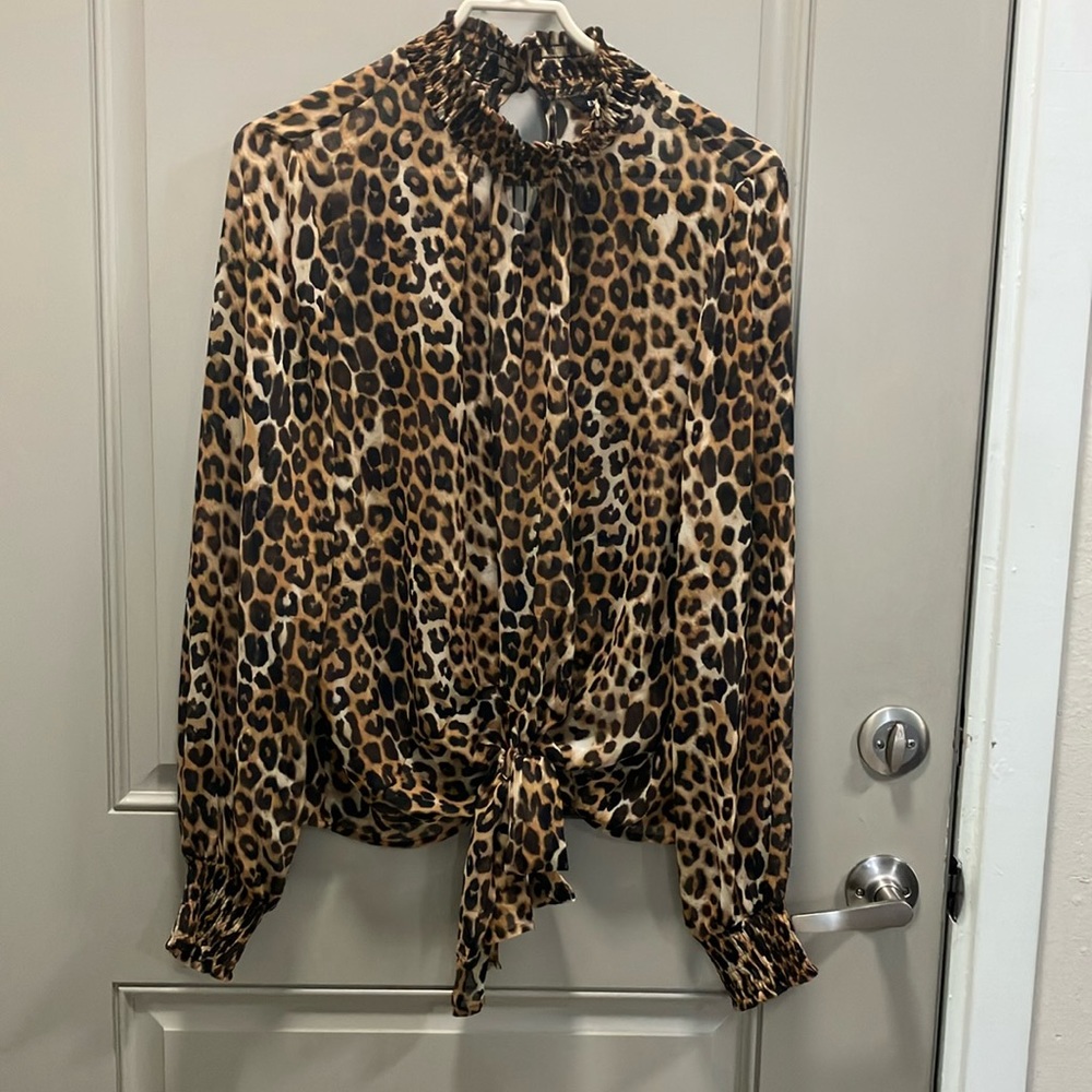 Leopard Print Blouse With Mock Turtleneck And Key… - image 1